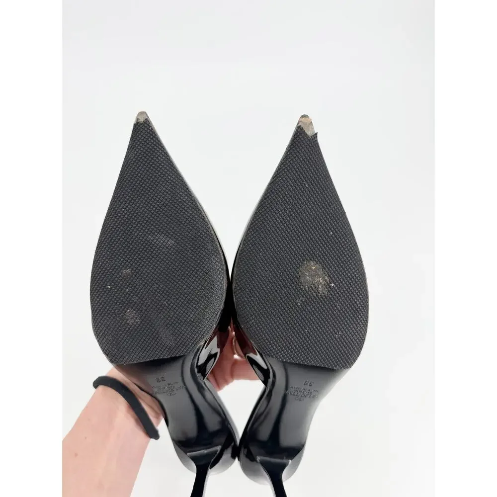 Valentino Garavani One Stud Black Patent Leather Mules Heels Size 39 EU 8.5